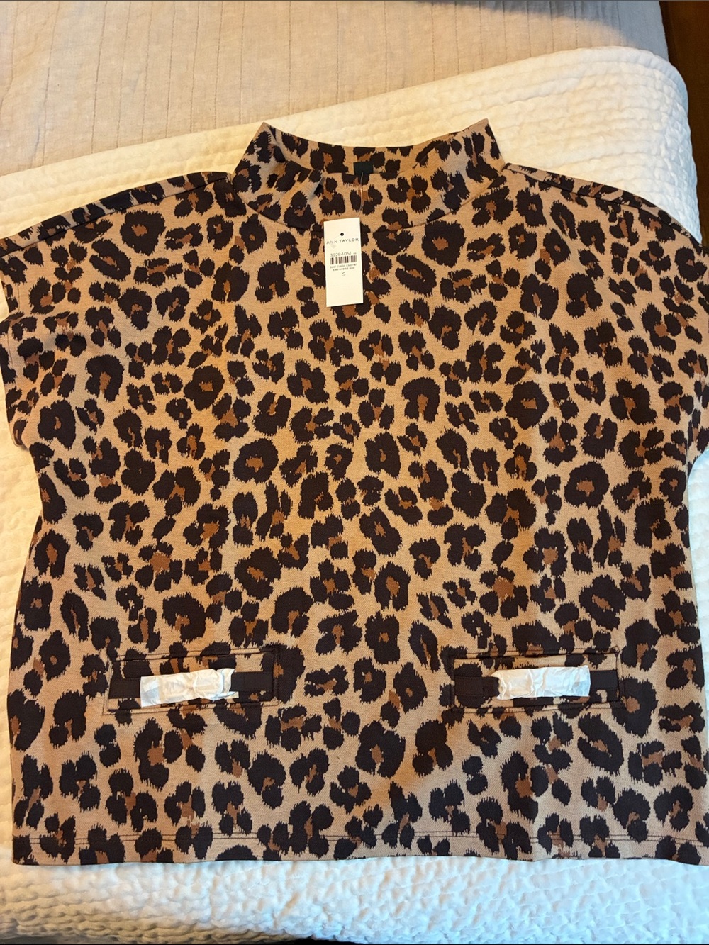 Leopard Print Mock Neck Top in Tan and brown. Ann Taylor size small